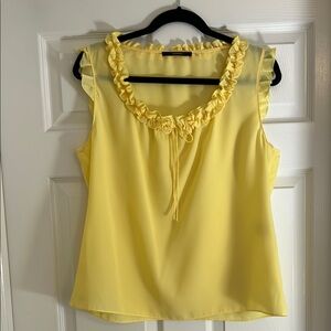 Tahari Yellow Ruffled Tie Front Blouse